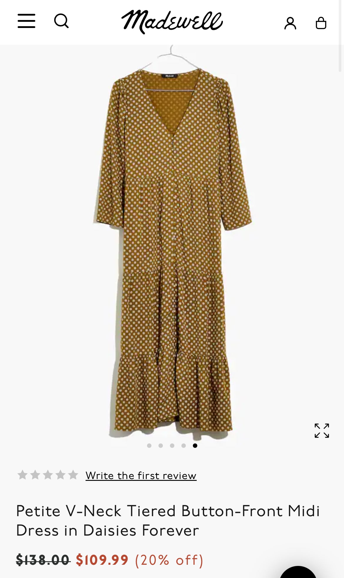 Madewell ‘Daisies Forever’ Tiered Button Front Midi Dress (XS/S)