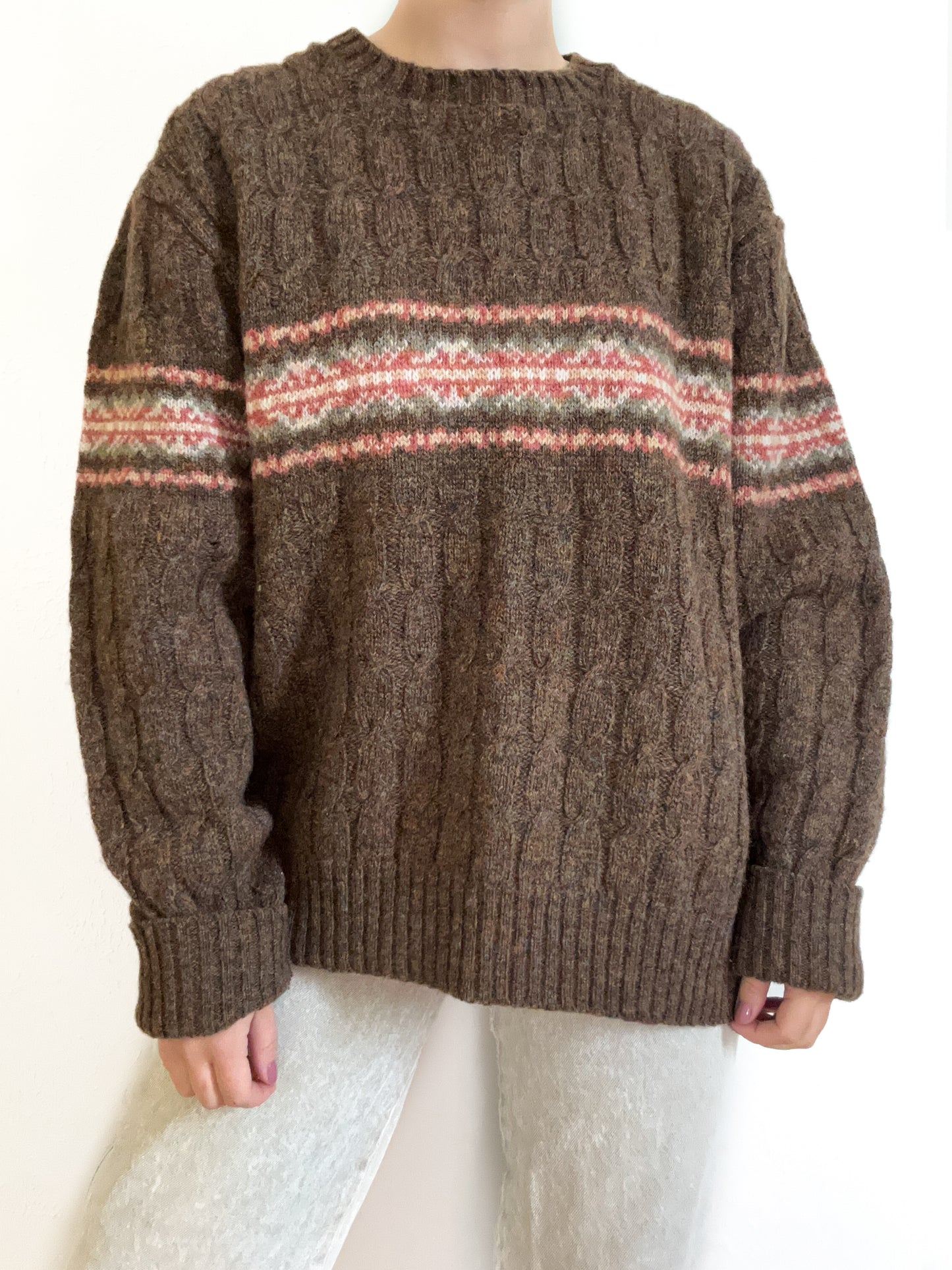 Vintage Brown Wool Patterned Sweater (XL)