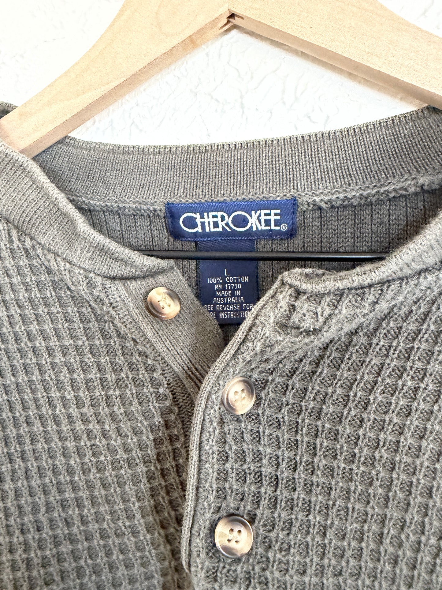 Green Waffle Knit Vintage Henley (L)