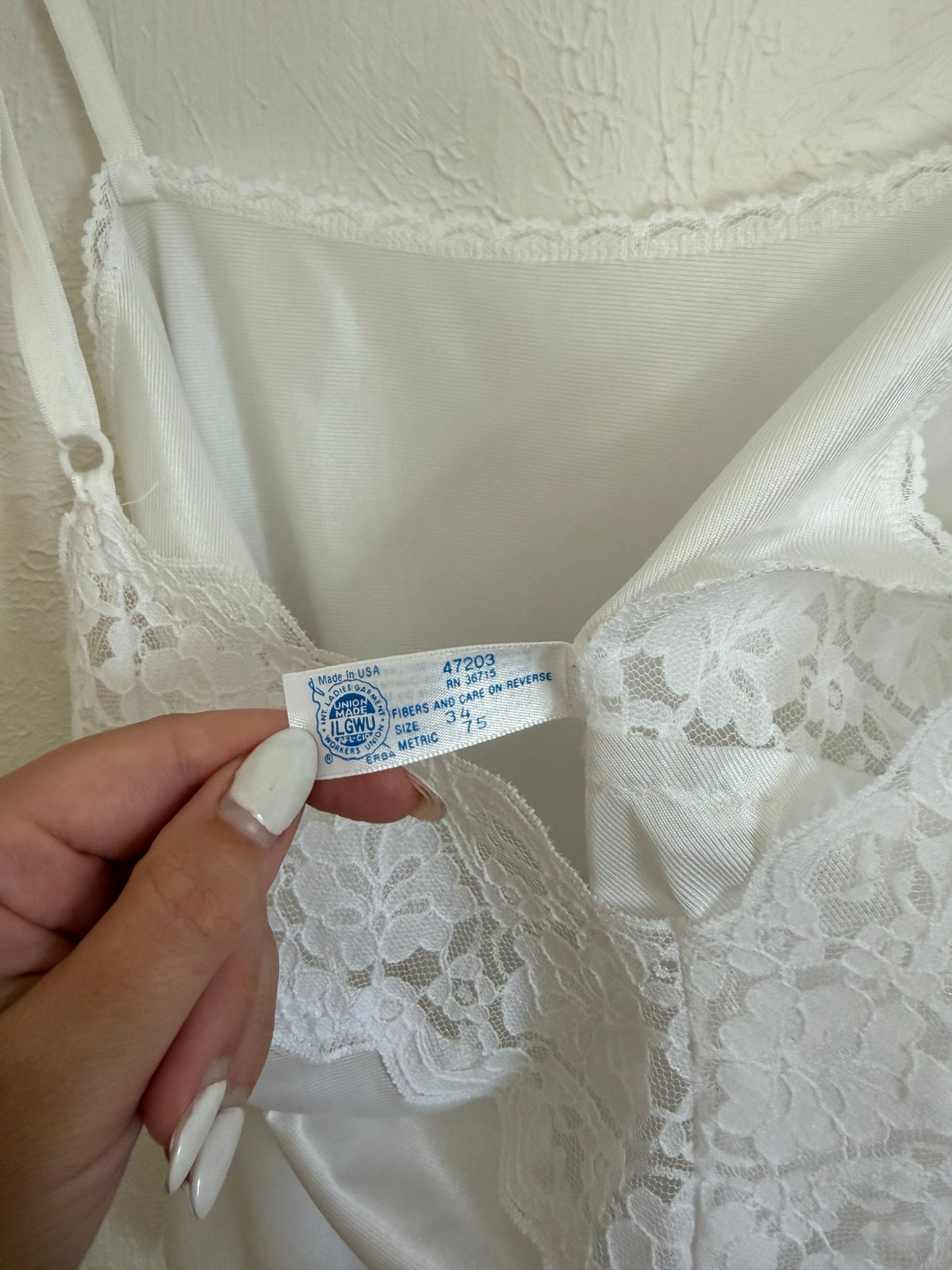 Vintage 1970’s Union Made Lace Satin Tank (M)