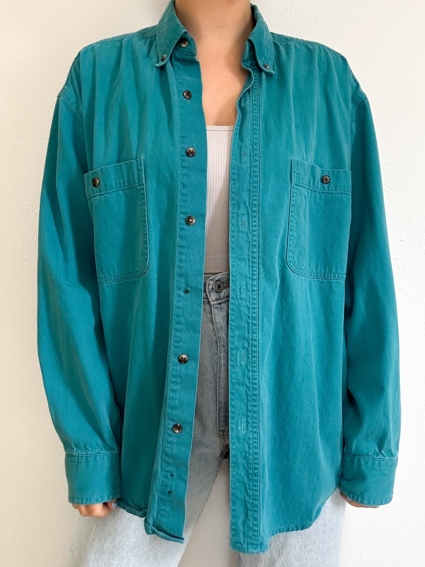 Vintage Teal Button Up (M)