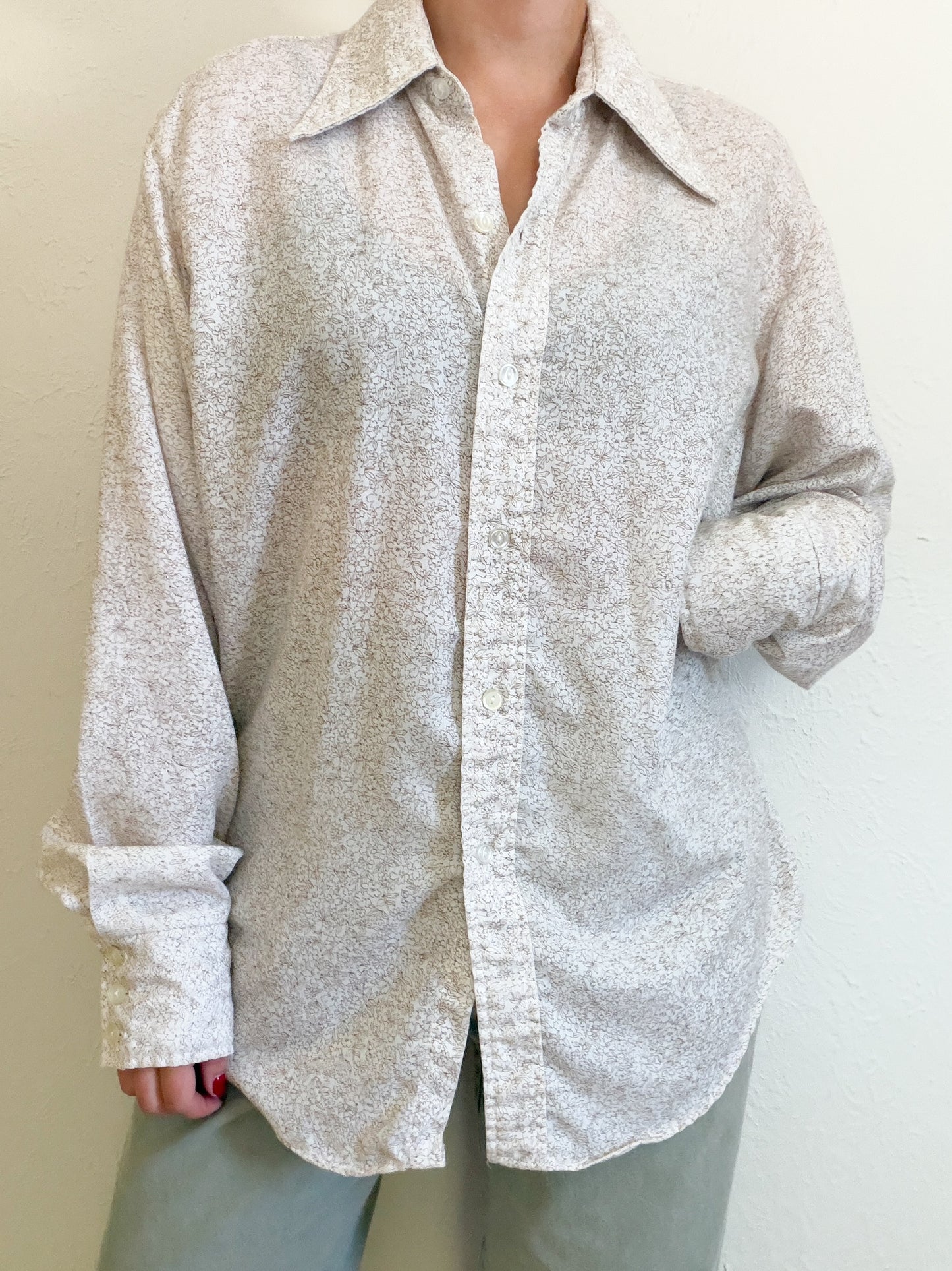 Vintage 70’s Brown Floral Button Up (L)