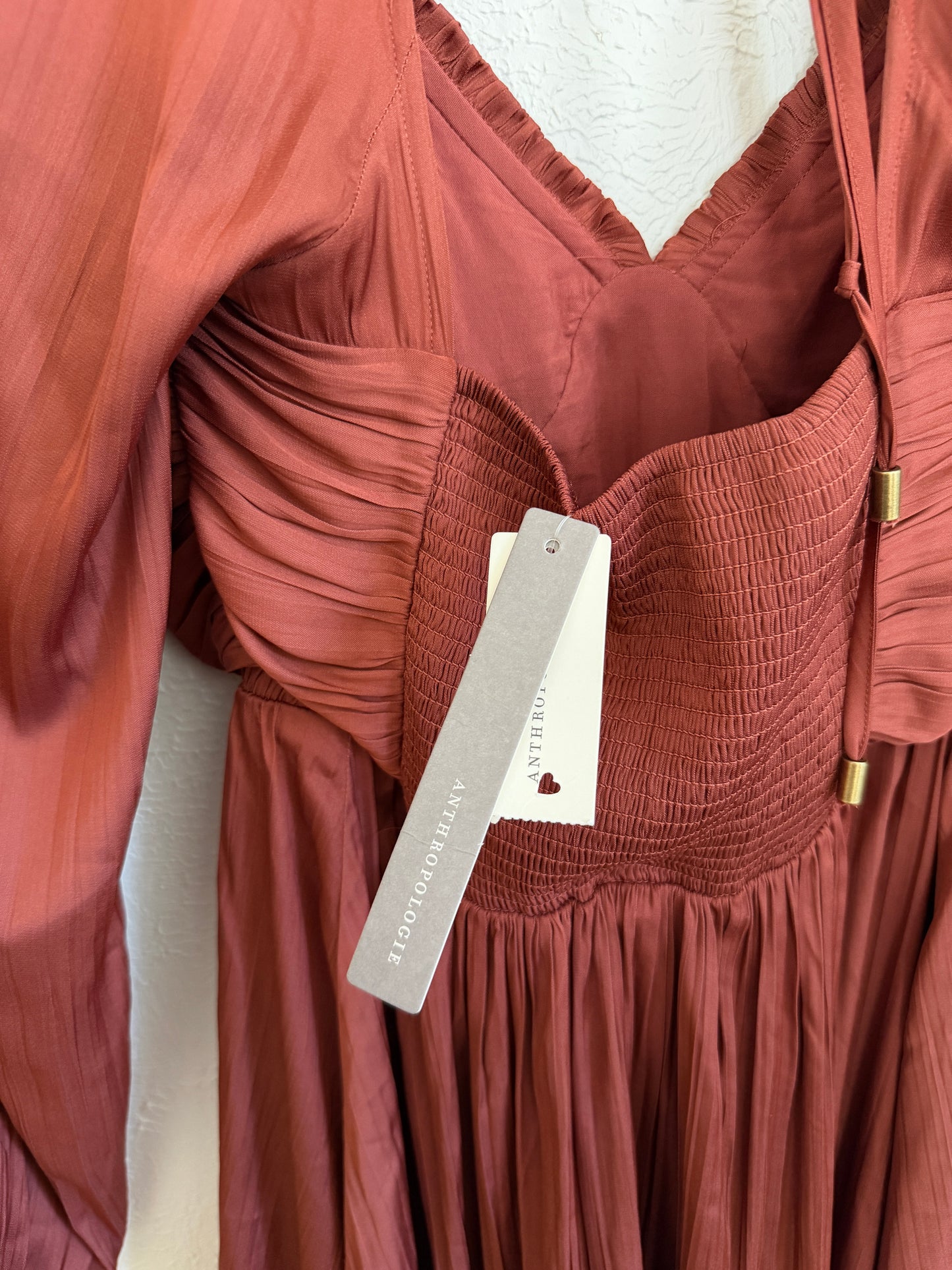 NWT Anthropologie Shirred Cutout Rust Dress (M)