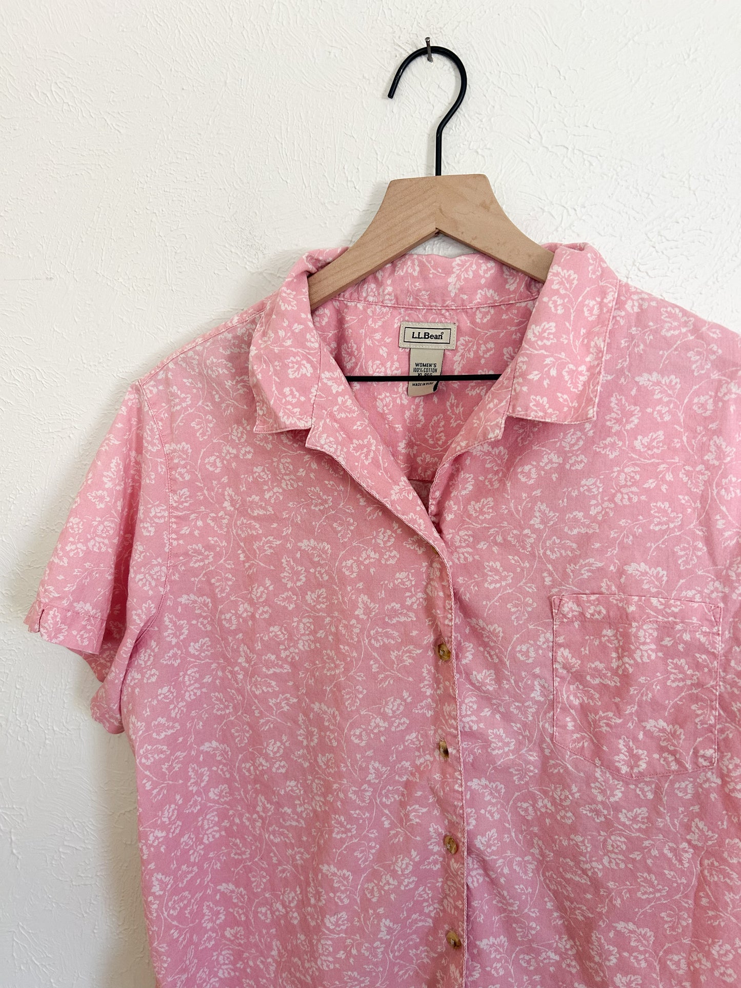 LL Bean Pink Floral Button Up (XL)