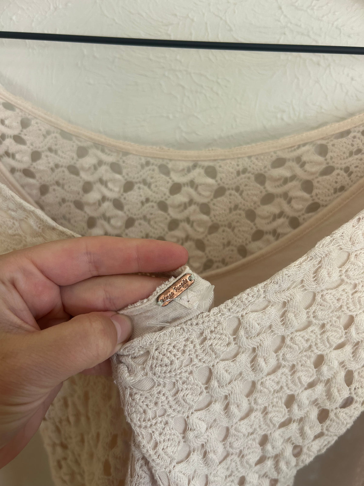 Free People Crochet Bell Sleeve Mini Dress (XS)