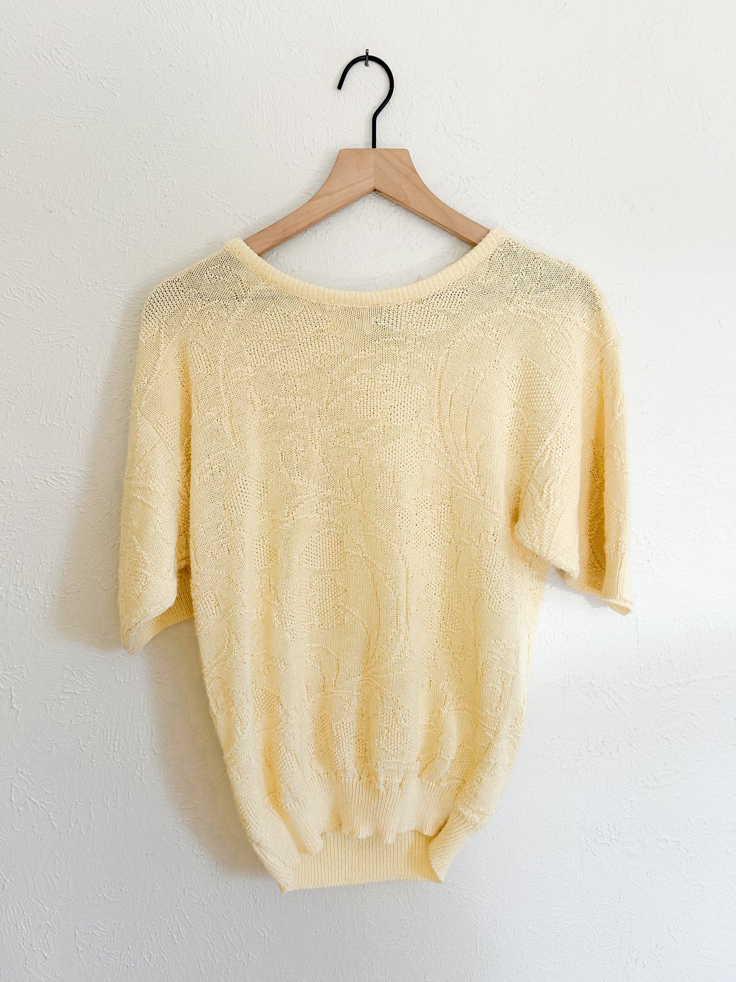 Butter Yellow Floral Knit Vintage Top (M)