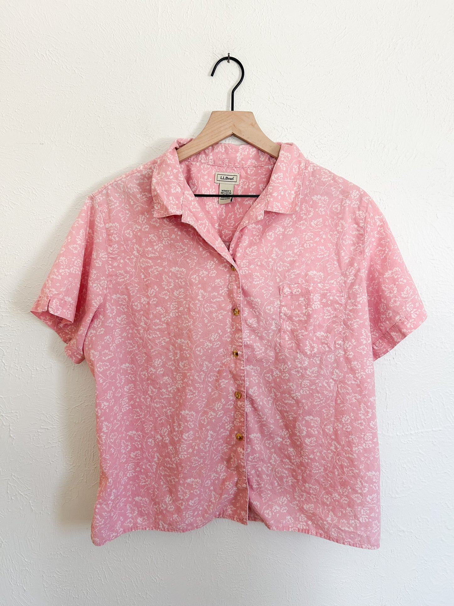 LL Bean Pink Floral Button Up (XL)