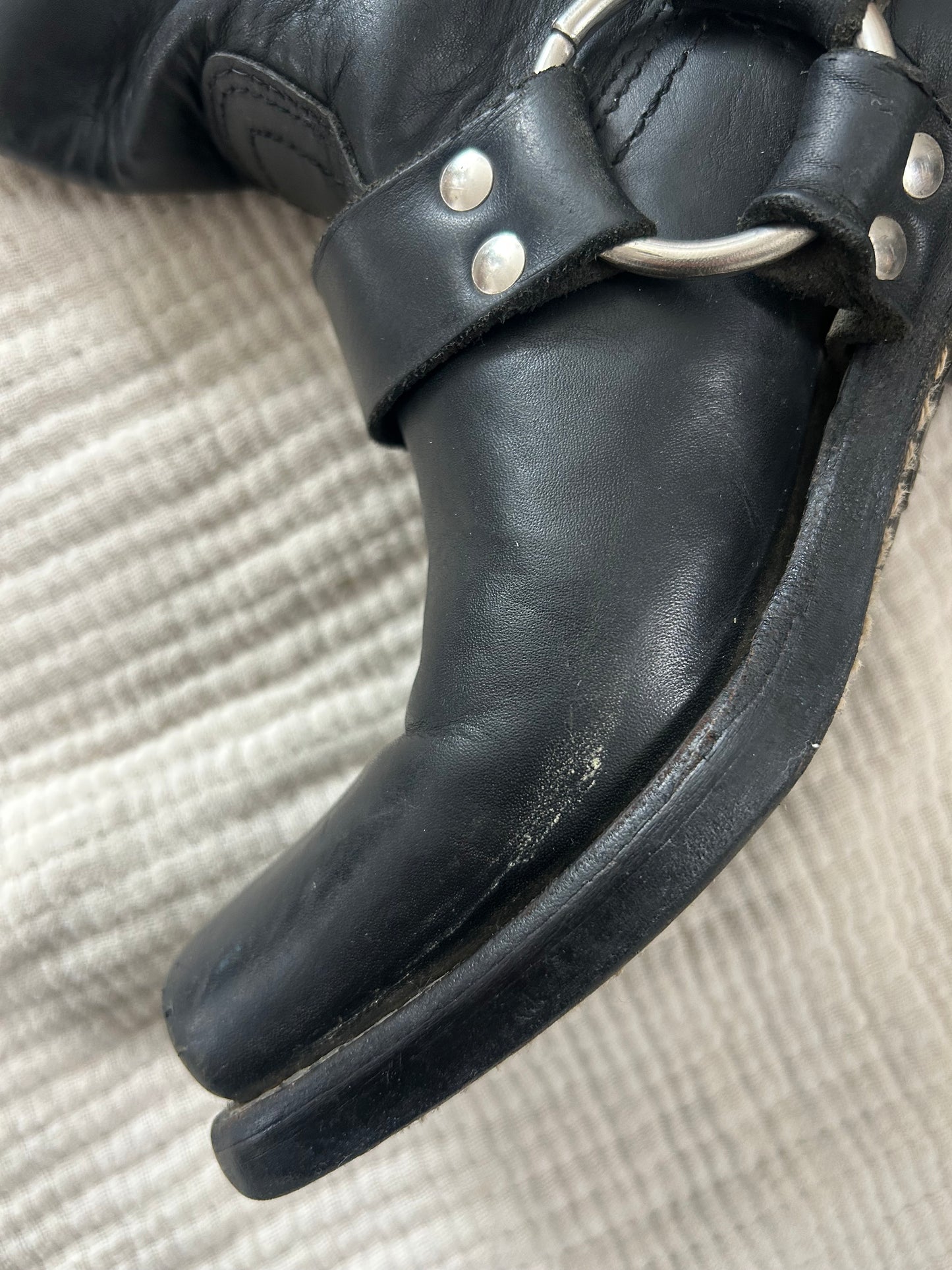 Frye Harness 12R Black Leather Boots (6.5)