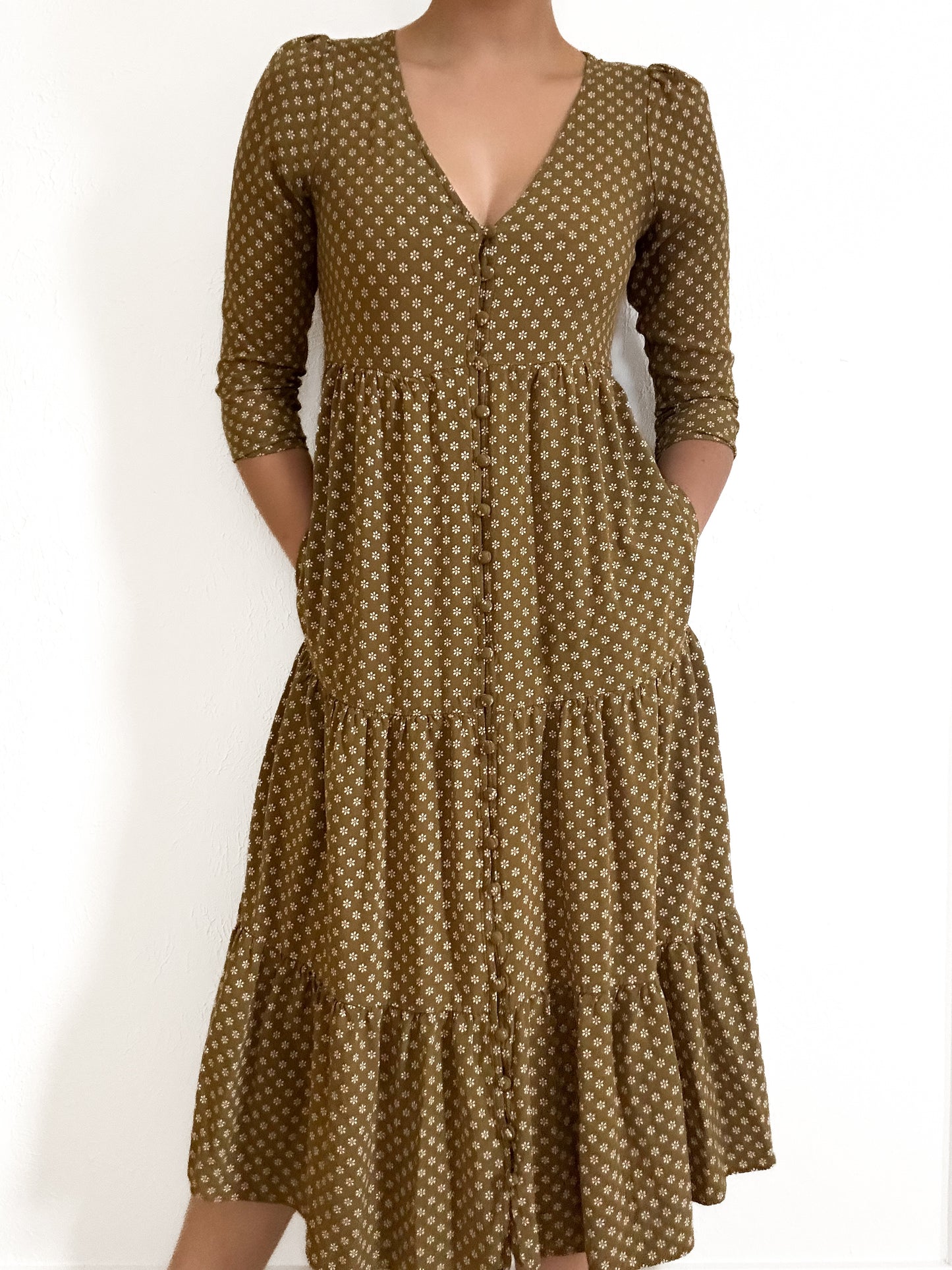 Madewell ‘Daisies Forever’ Tiered Button Front Midi Dress (XS/S)