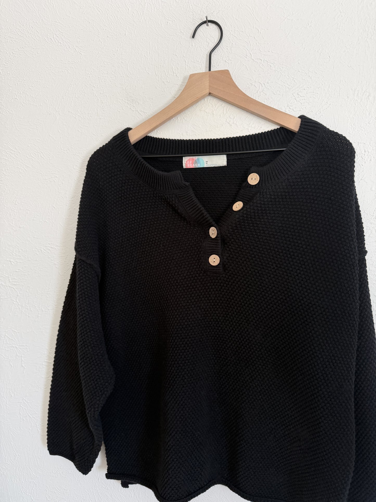 Free People Beach Black Henley Sweater (M)