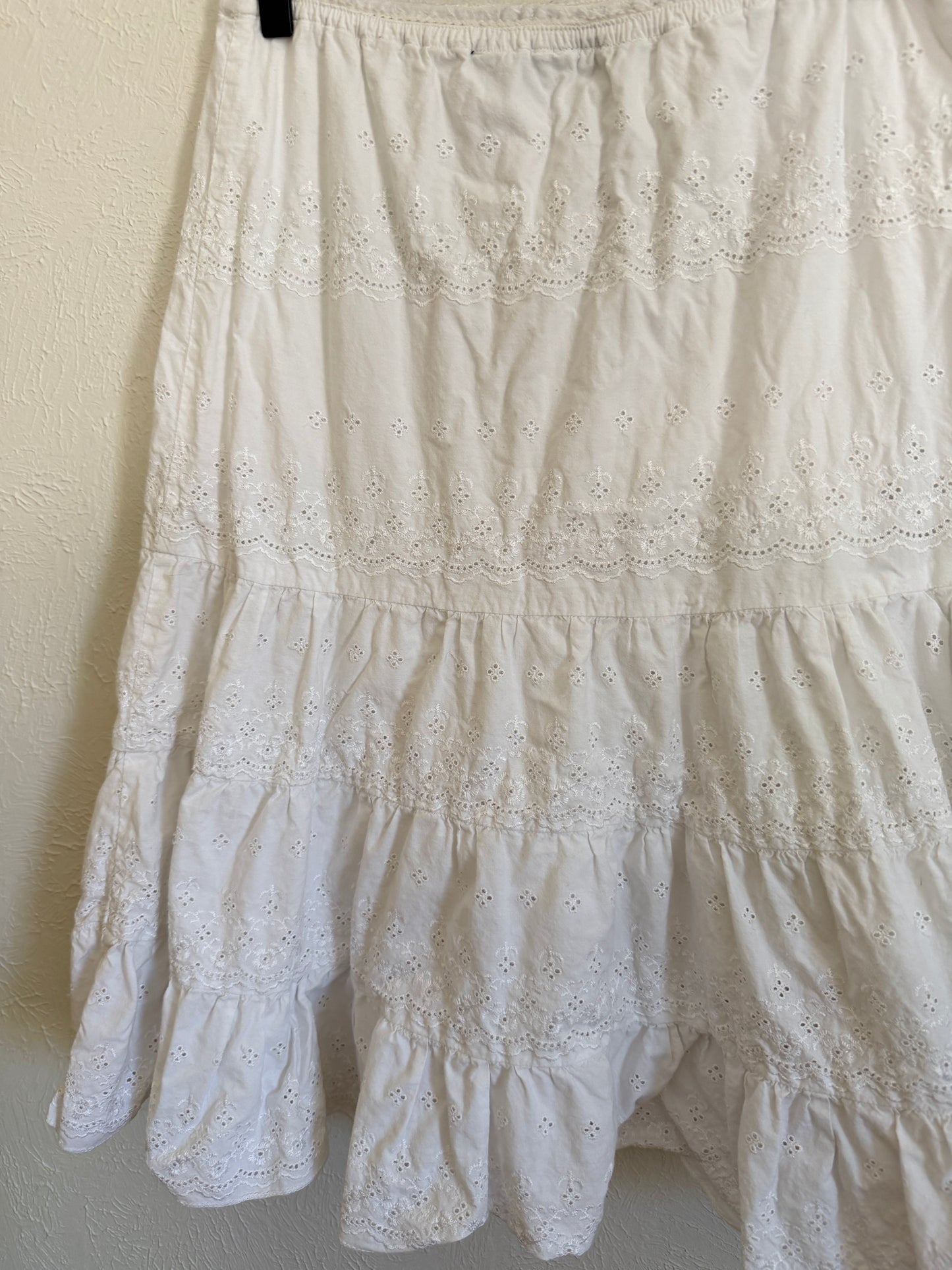 White Lacy Tiered Midi Skirt (M)