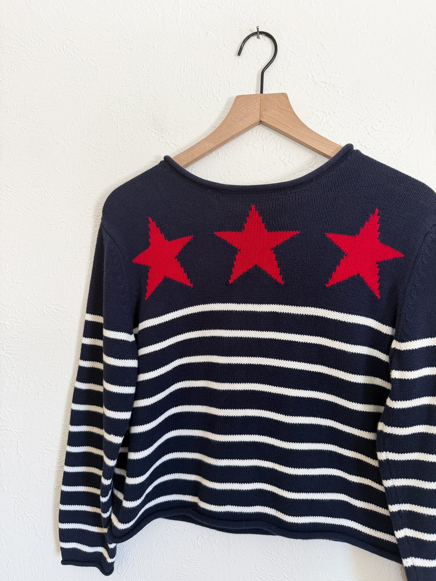 Vintage Red Star Navy Striped Sweater (M)
