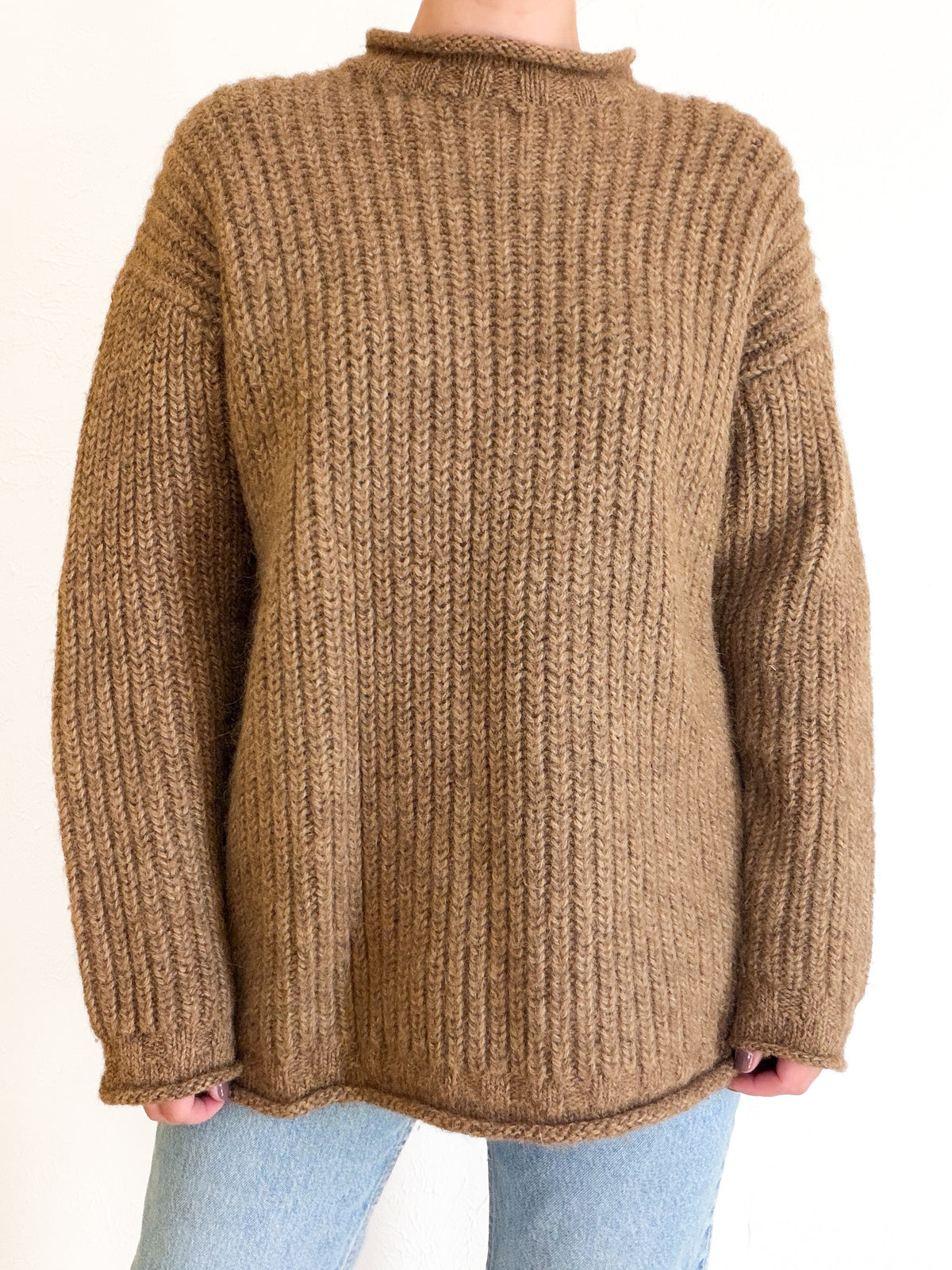 Roll Neck Wool Tan Vintage Sweater (M)