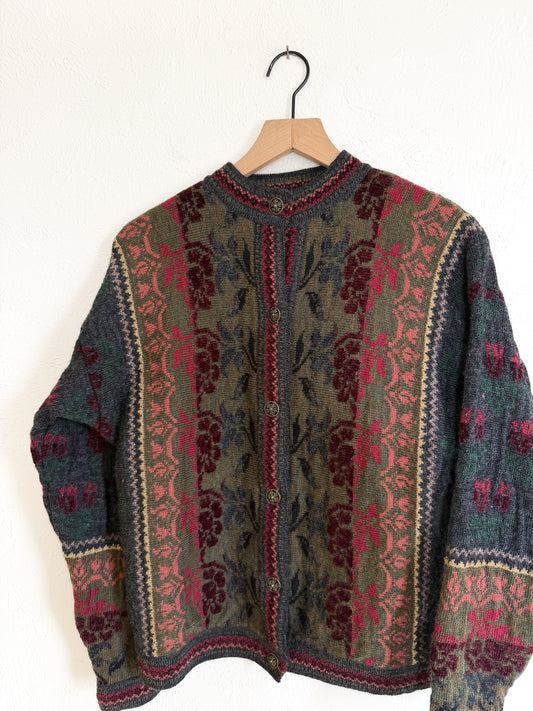 Vintage Floral Wool Cardigan Sweater (S/M)