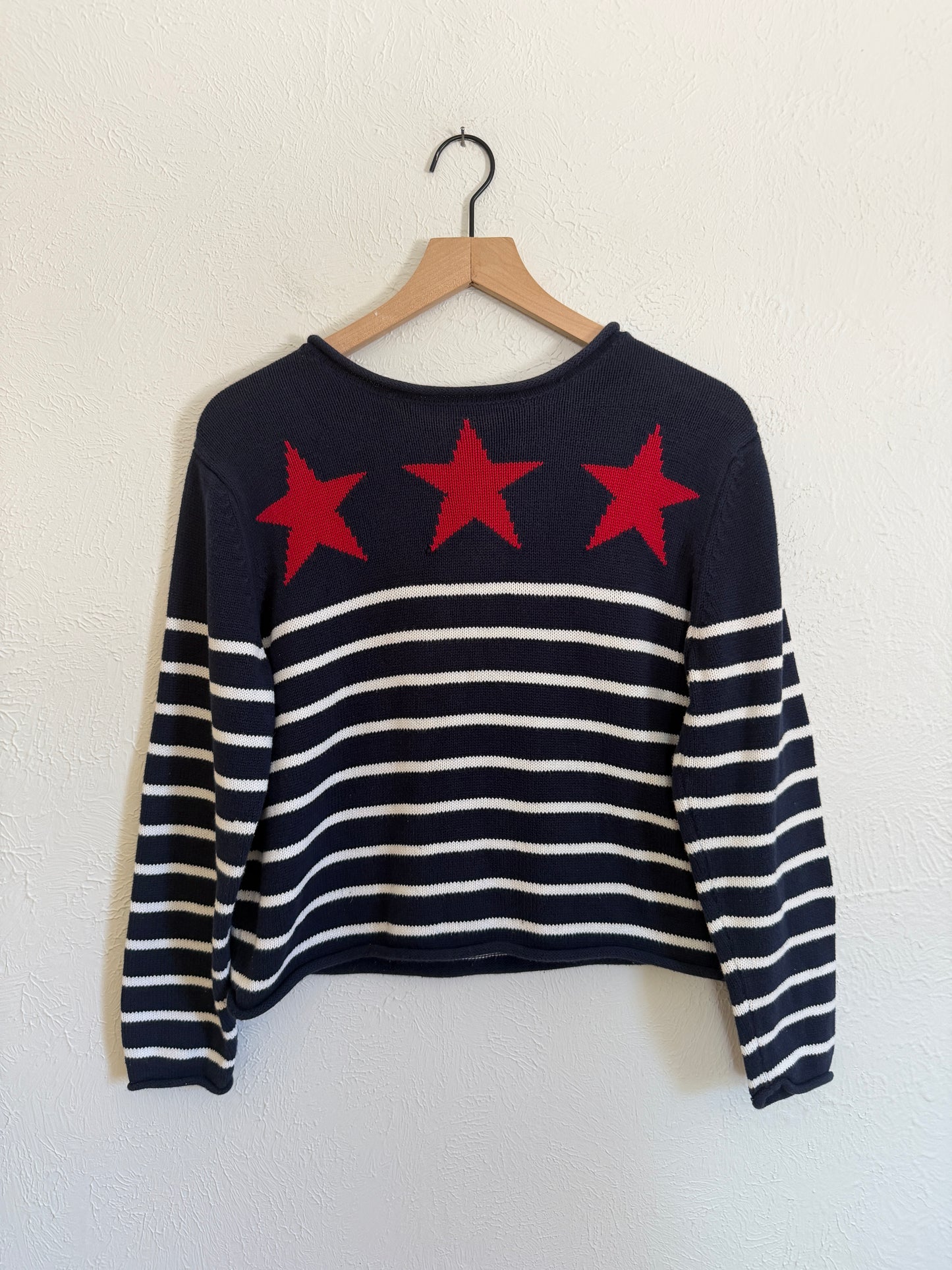 Vintage Red Star Navy Striped Sweater (M)