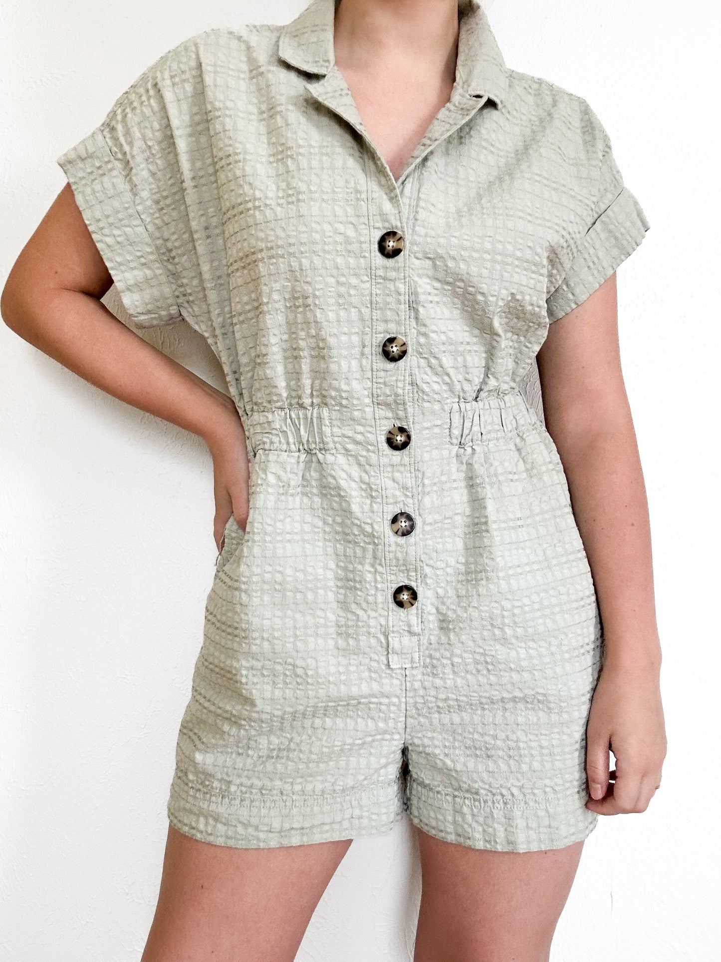 Madewell Seersucker Camp Romper (S)