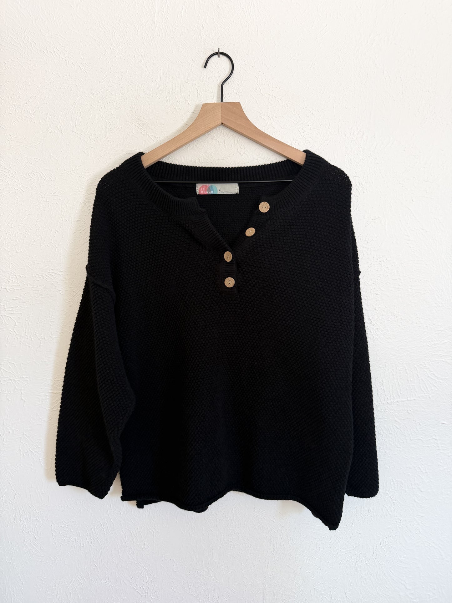 Free People Beach Black Henley Sweater (M)