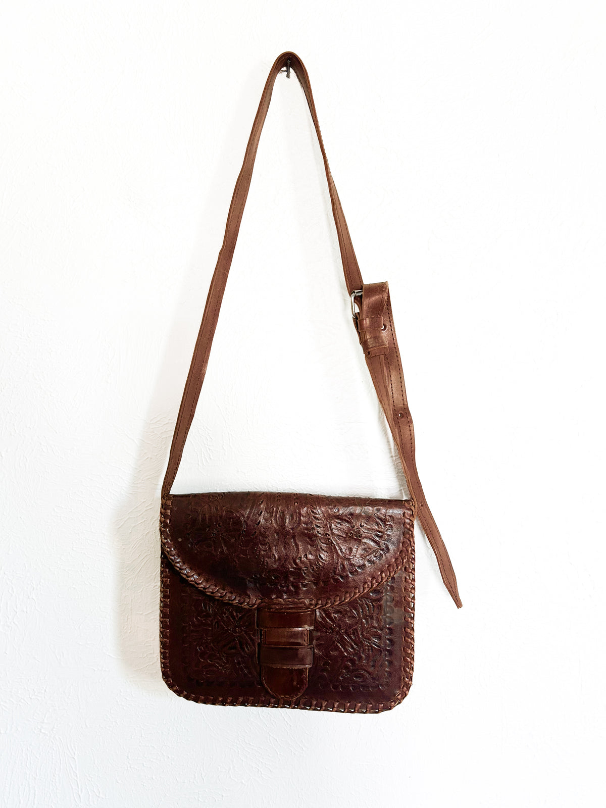 Dark Brown Vintage Leather Tooled Purse