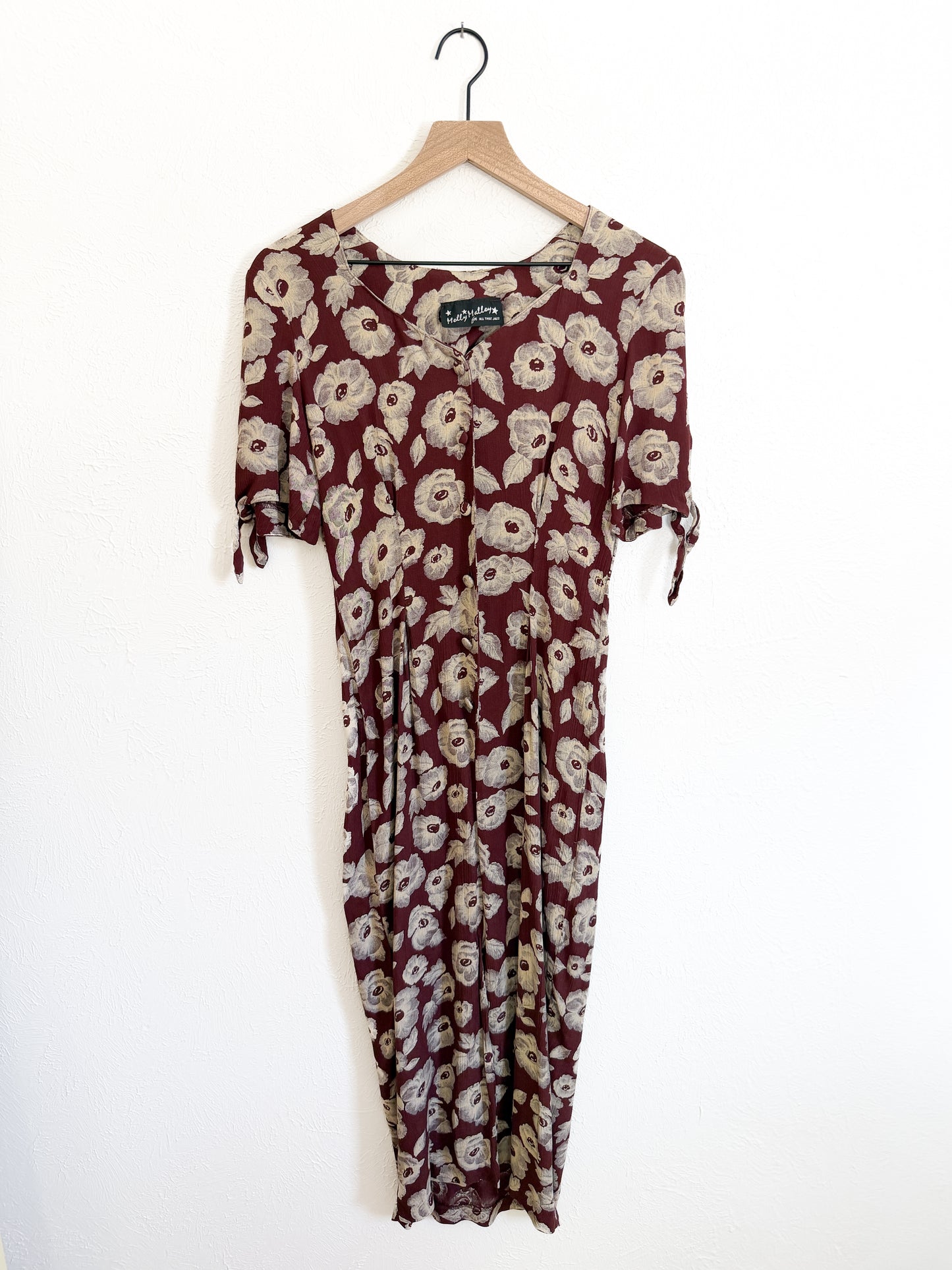 Vintage Brown Floral Button Dress (S)