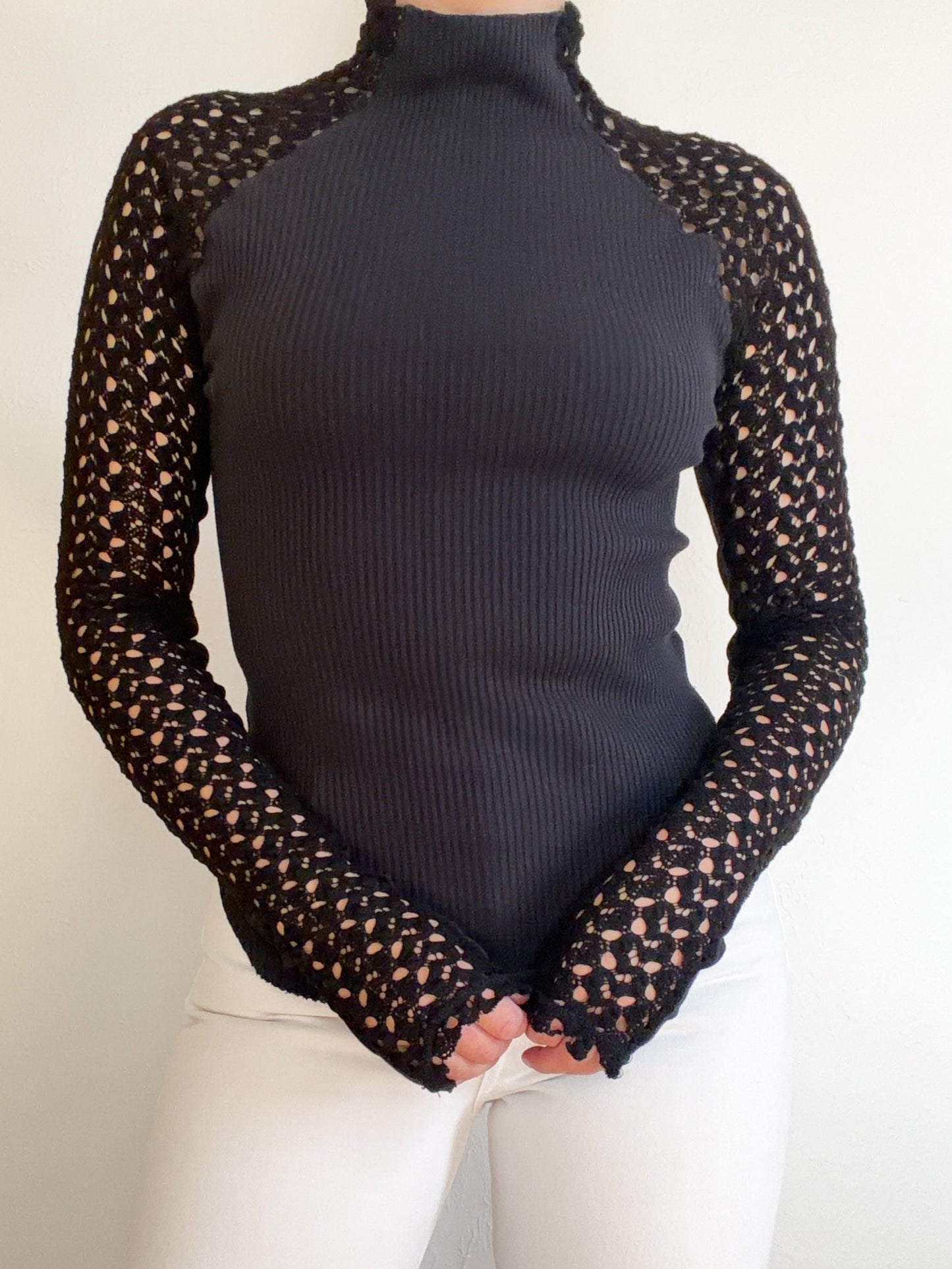 Free People ‘Clemente’ Black Lace Mock Neck Top (M)
