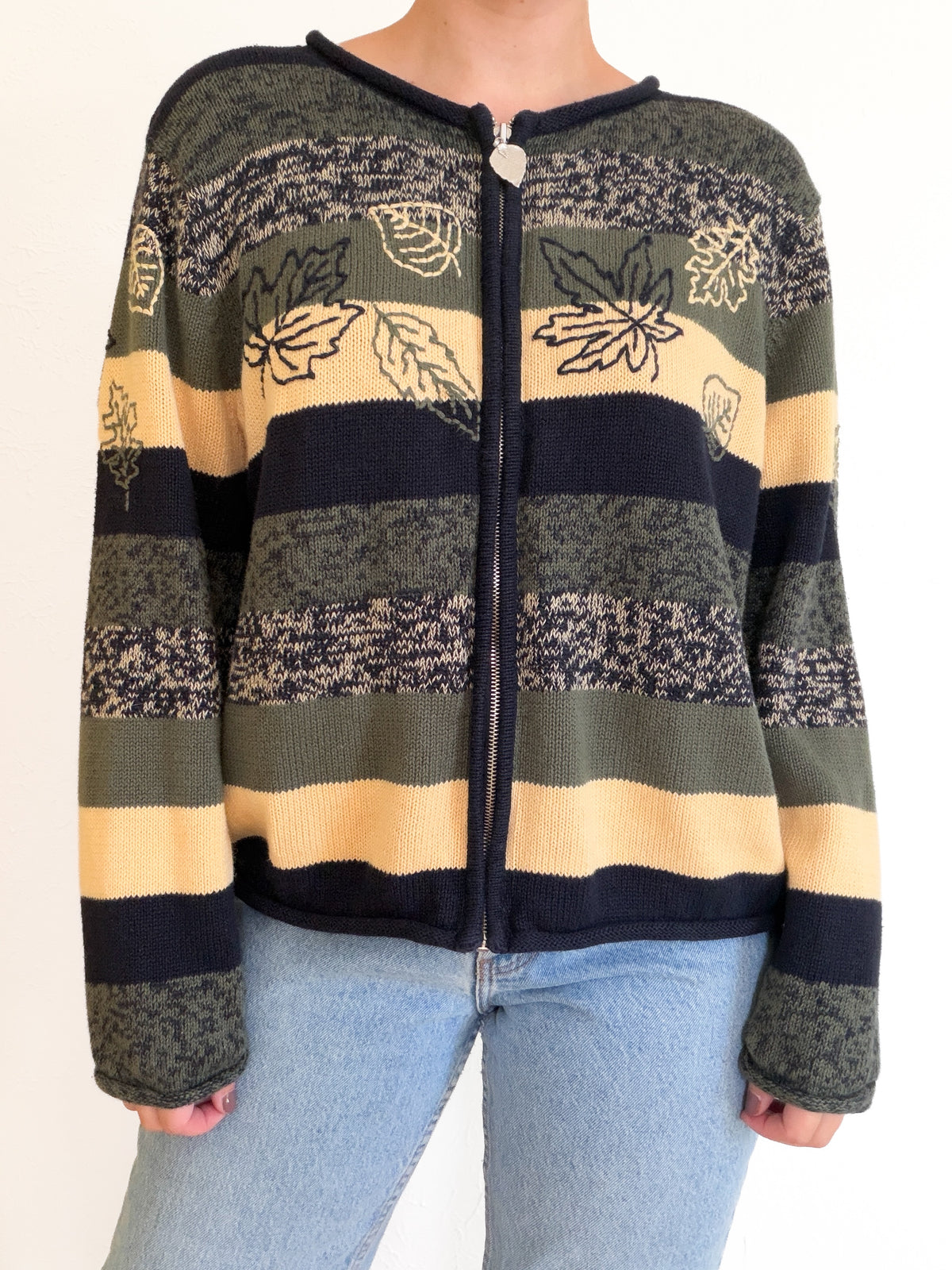 Christopher & Banks Leaf Embroidered Vintage Zip Up (XL)