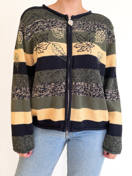 Christopher & Banks Leaf Embroidered Vintage Zip Up (XL)