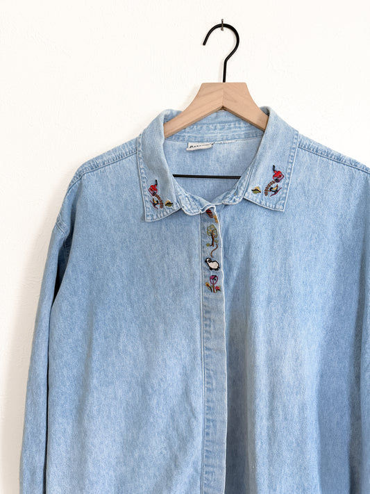 Embroidered Denim Button Up (XL)