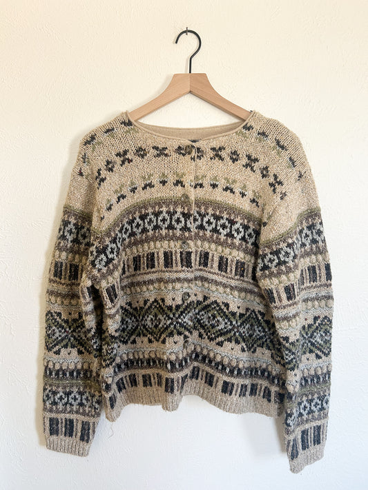 Patterned Knit Vintage Cardigan (L)