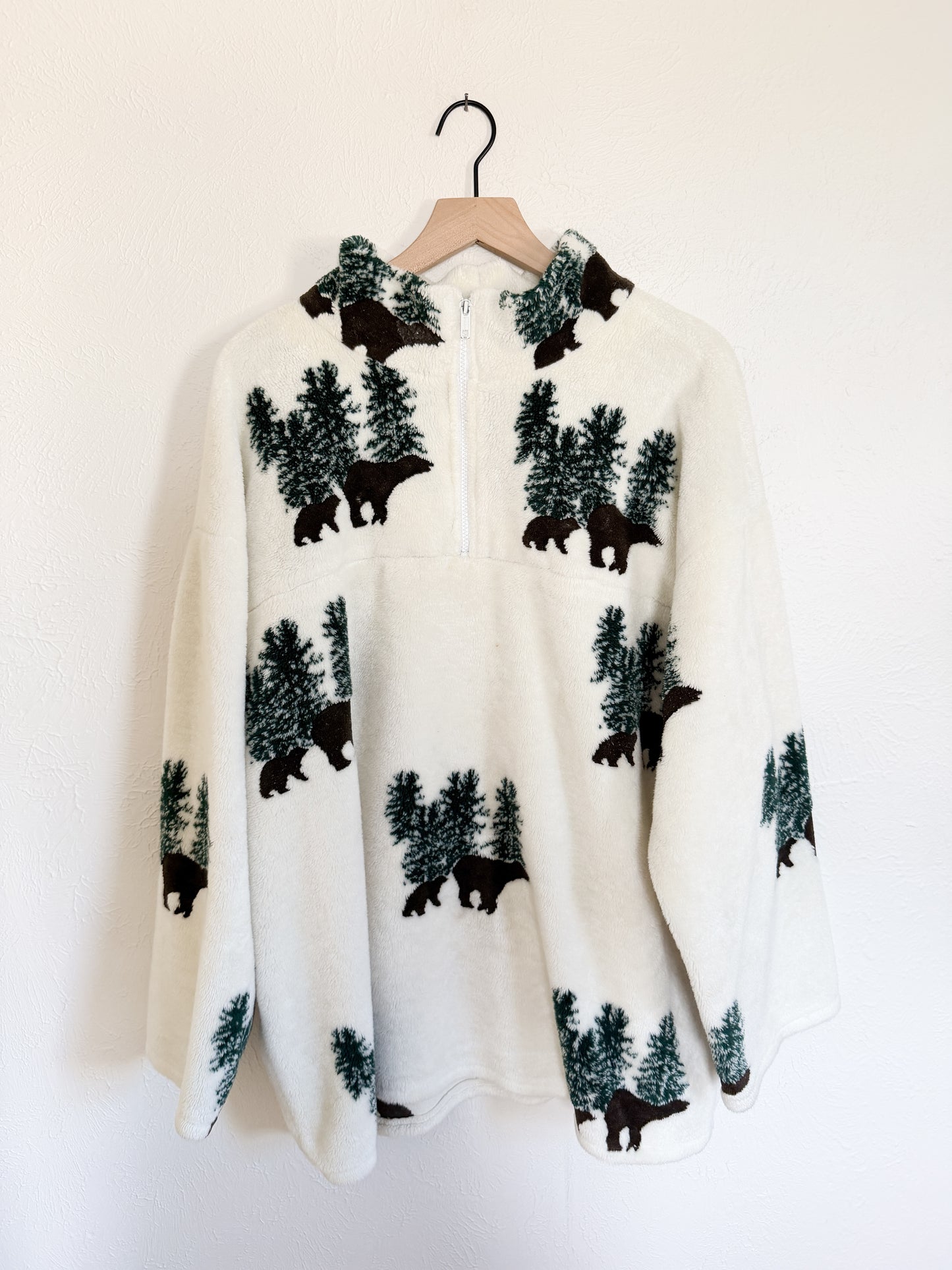 Bears & Trees White Fleece Quarter Zip (XXL)