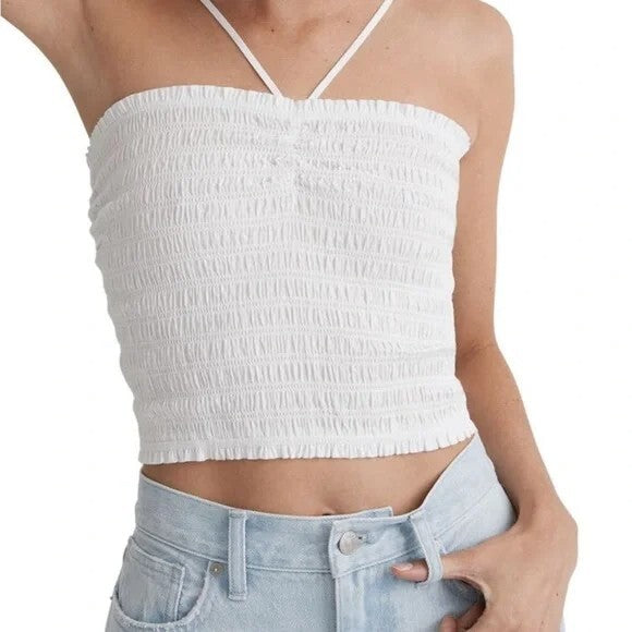 NWT Madewell White Lexi Crinkle Poplin Smocked Tank (XL)