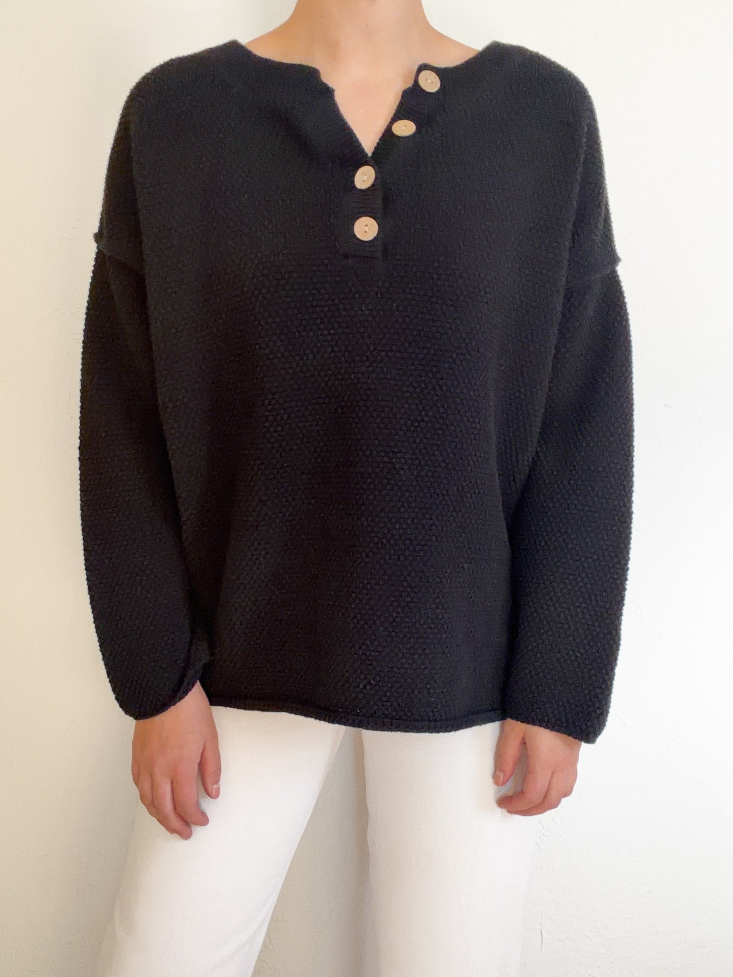 Free People Beach Black Henley Sweater (M)