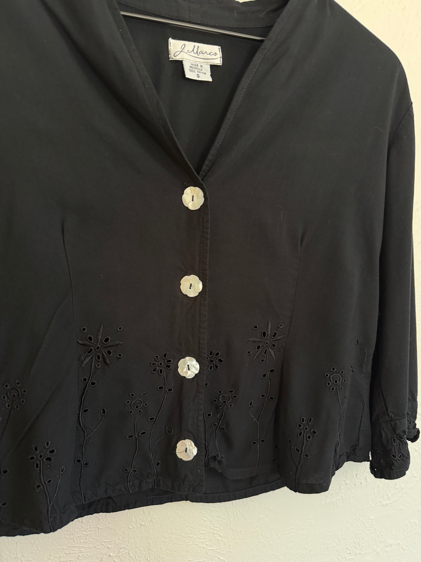 Vintage Embroidered Black Flower Top (S)