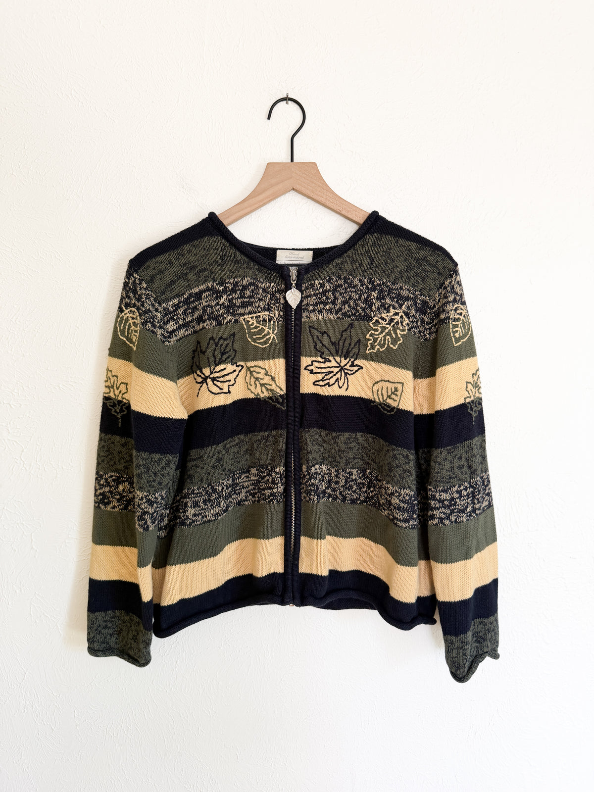 Christopher & Banks Leaf Embroidered Vintage Zip Up (XL)