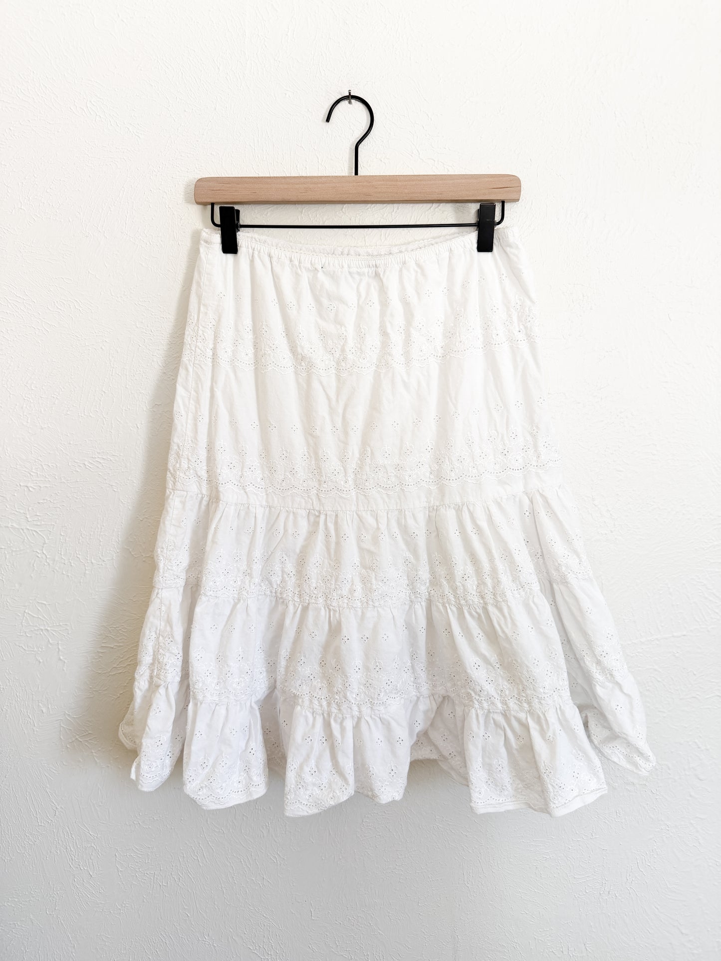 White Lacy Tiered Midi Skirt (M)