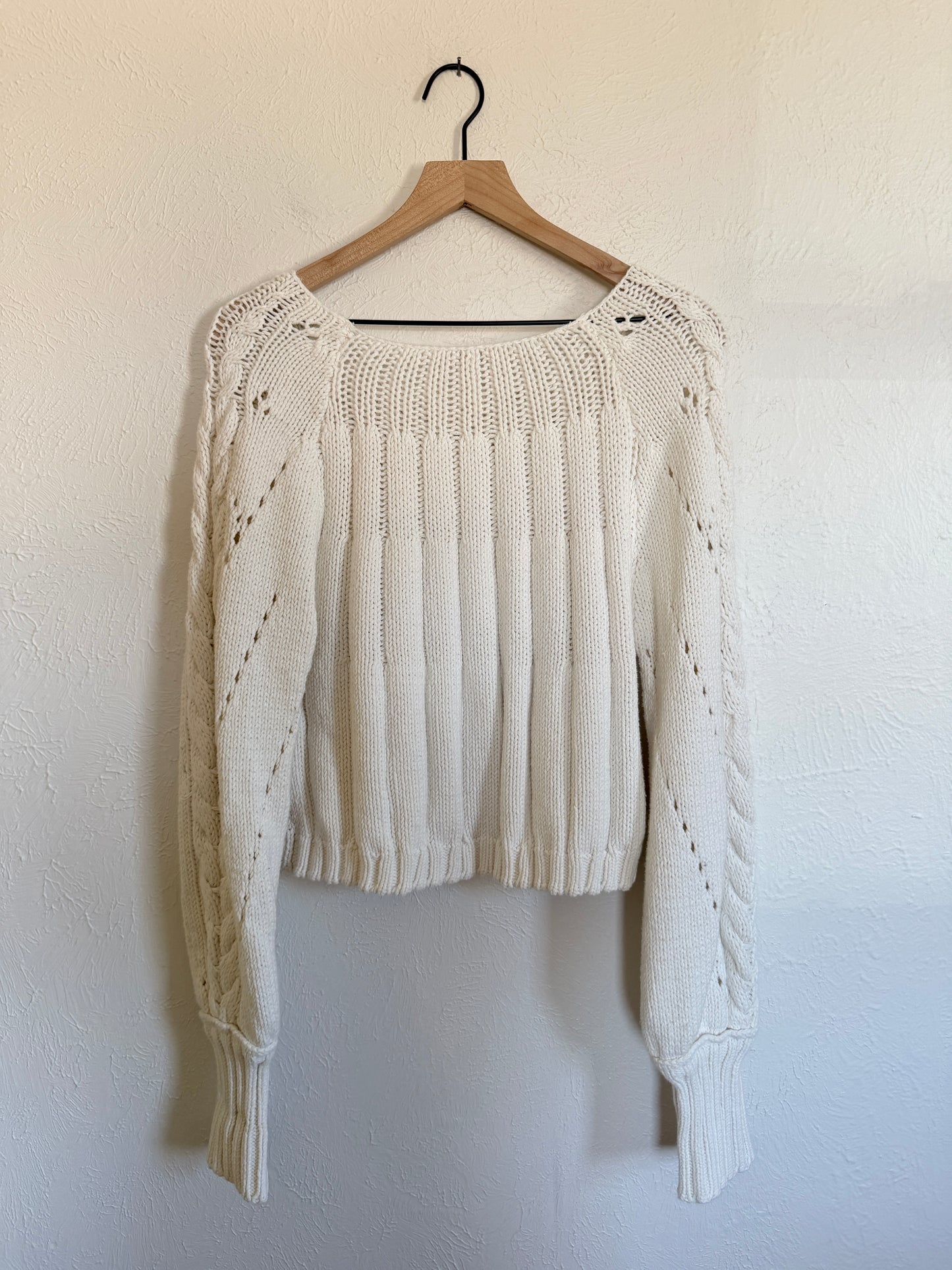 Free People ‘Sandre’ Cable Knit Cropped Sweater (M)