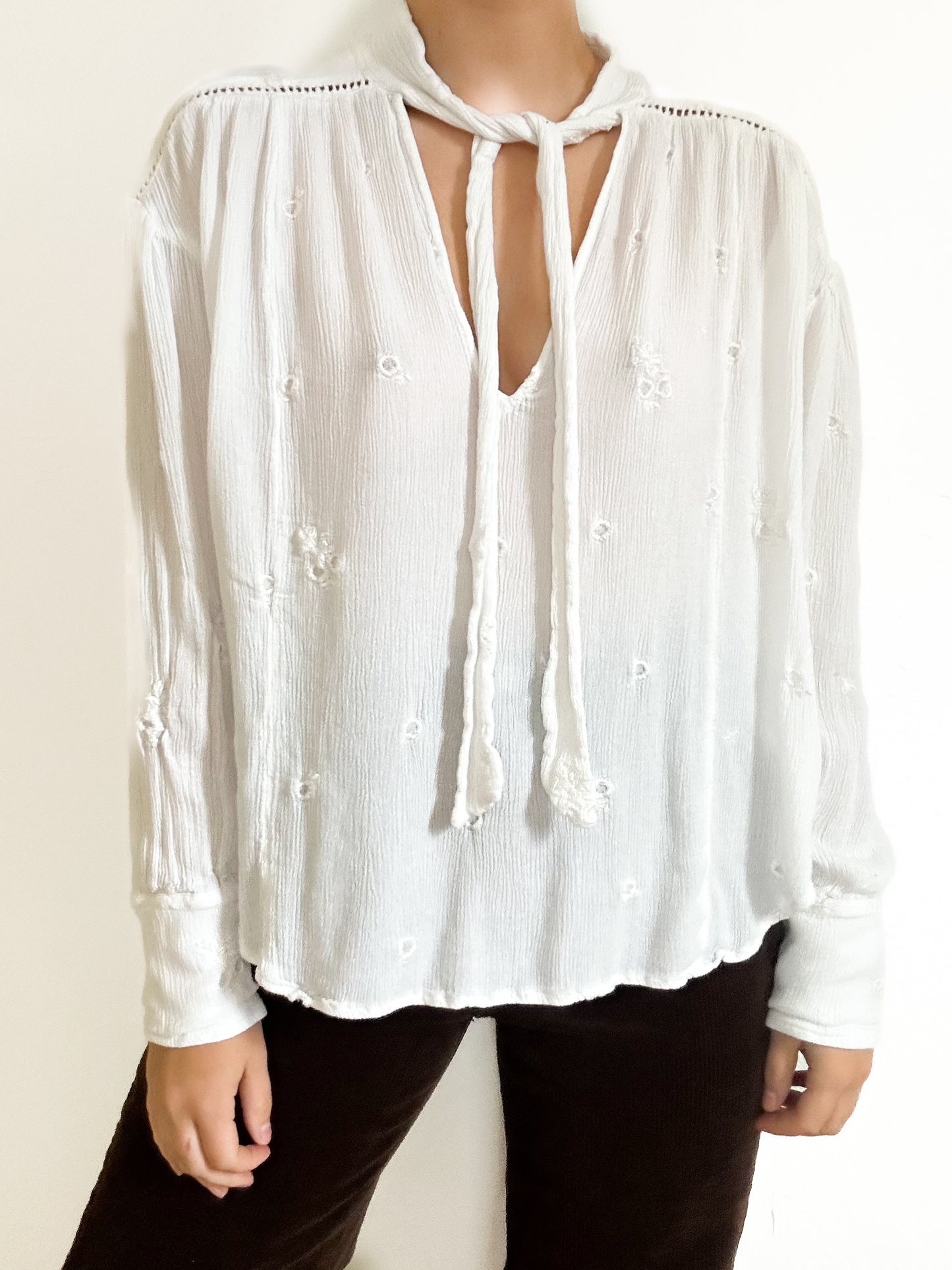 Free People ‘Wishful Moments’ Tie Neck Blouse (S)