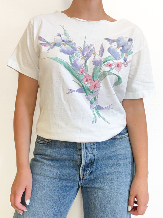 Vintage Floral Wavy Neck Shirt (M)