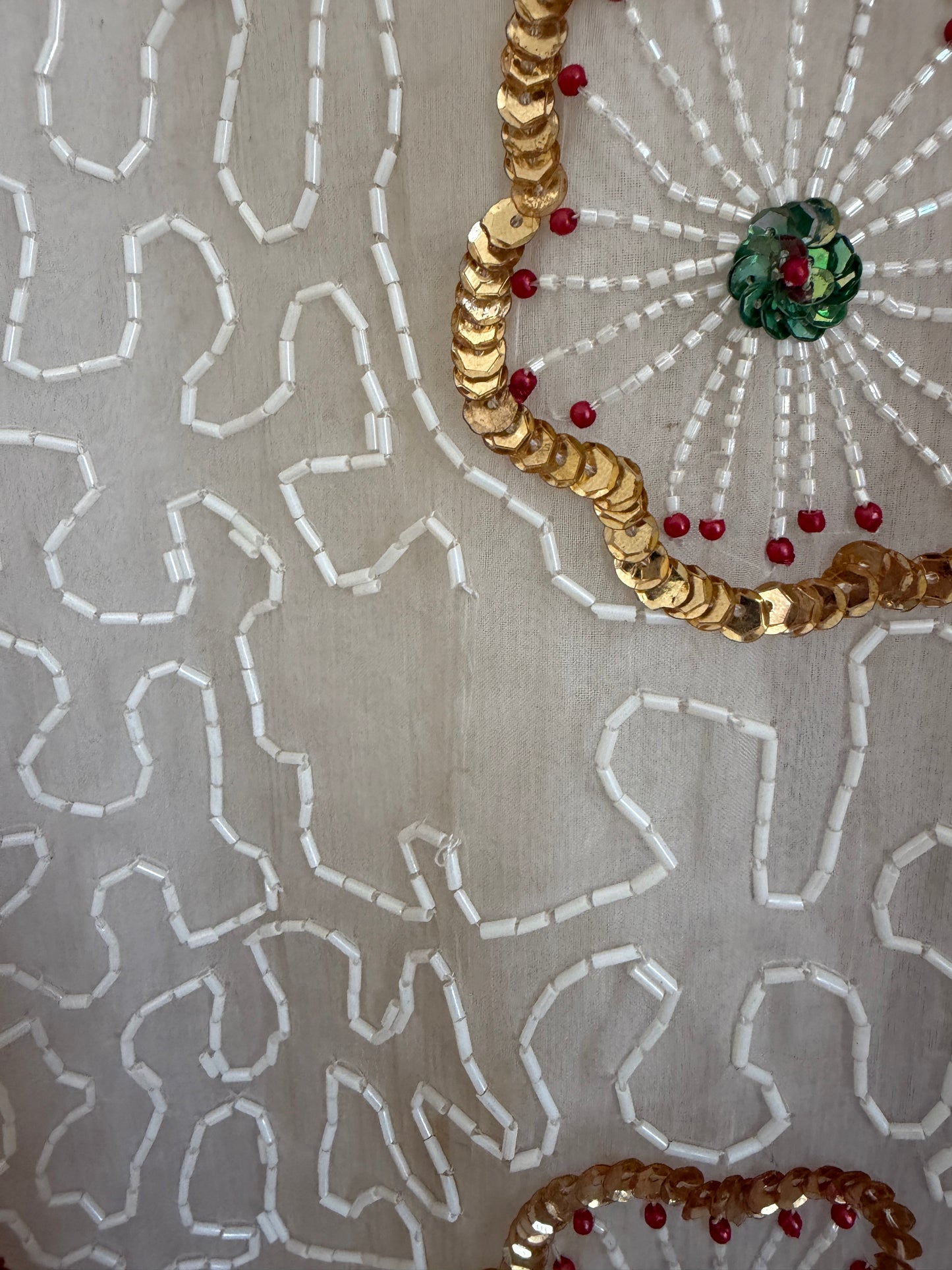 Vintage Ivory Beaded Floral Sequin Dress (M/L)