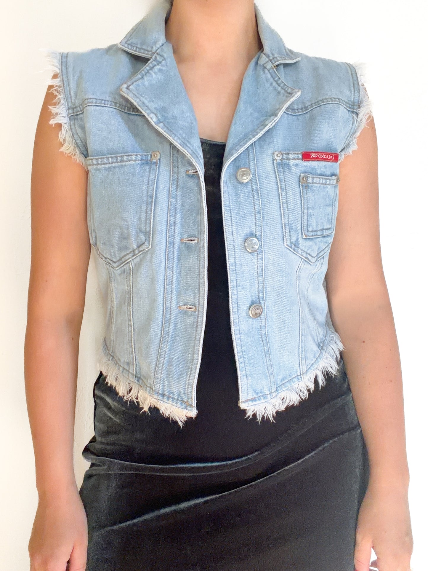 Vintage No Excuses Distressed Denim Vest (M)