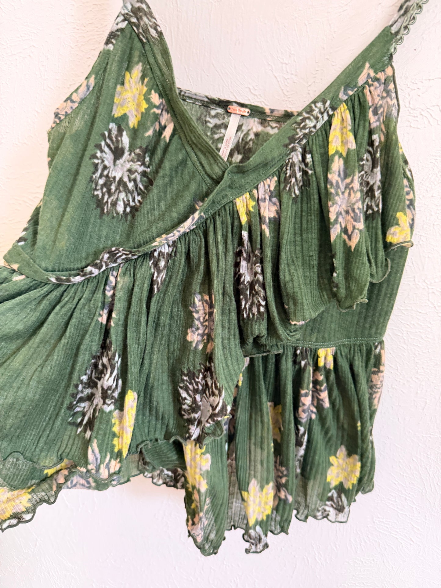 Free People 'Melbourne' Ruffle Green Babydoll Tank (M)