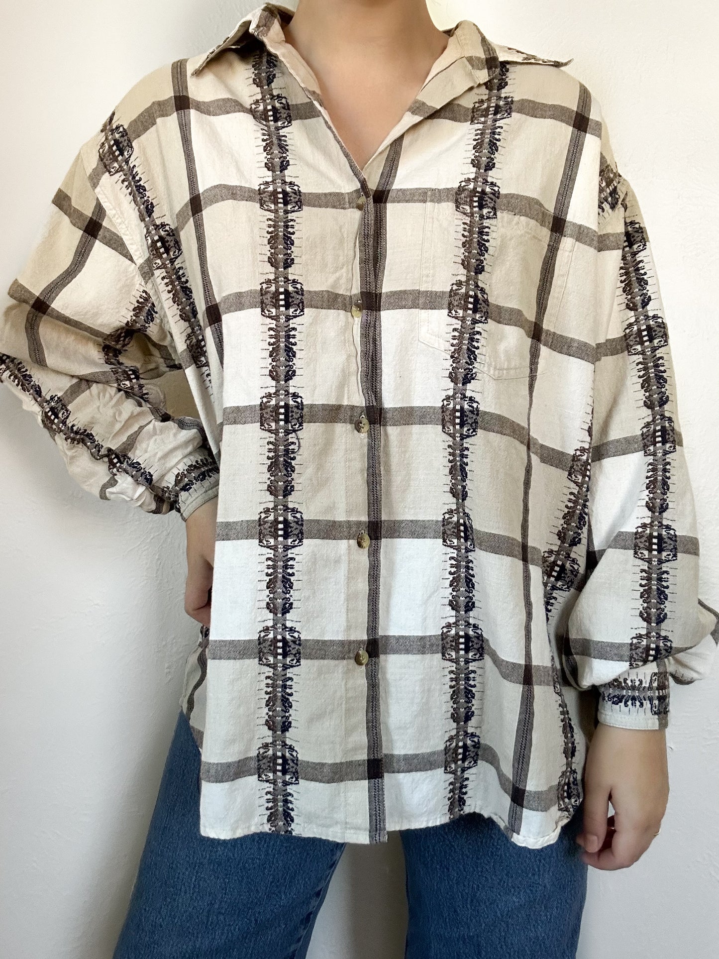 Tan & Navy Vintage Flannel (XL)