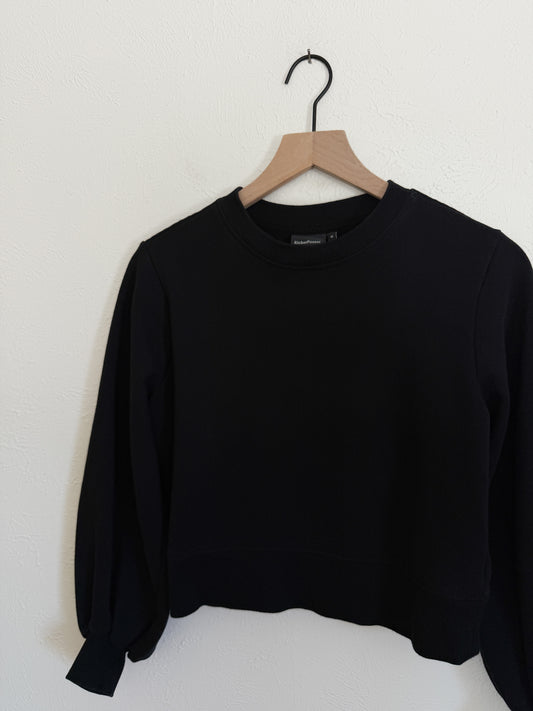RicherPoorer Black Cropped Fleece Pullover Crewneck (M)