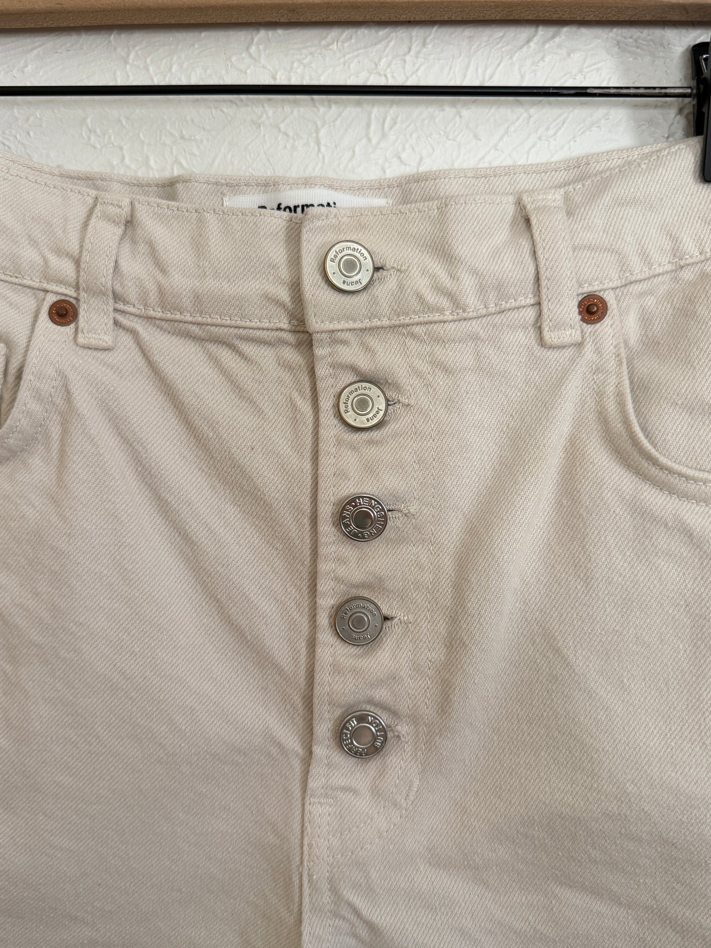 Reformation ‘Amy’ High Rise Cream Button Shorts (29)
