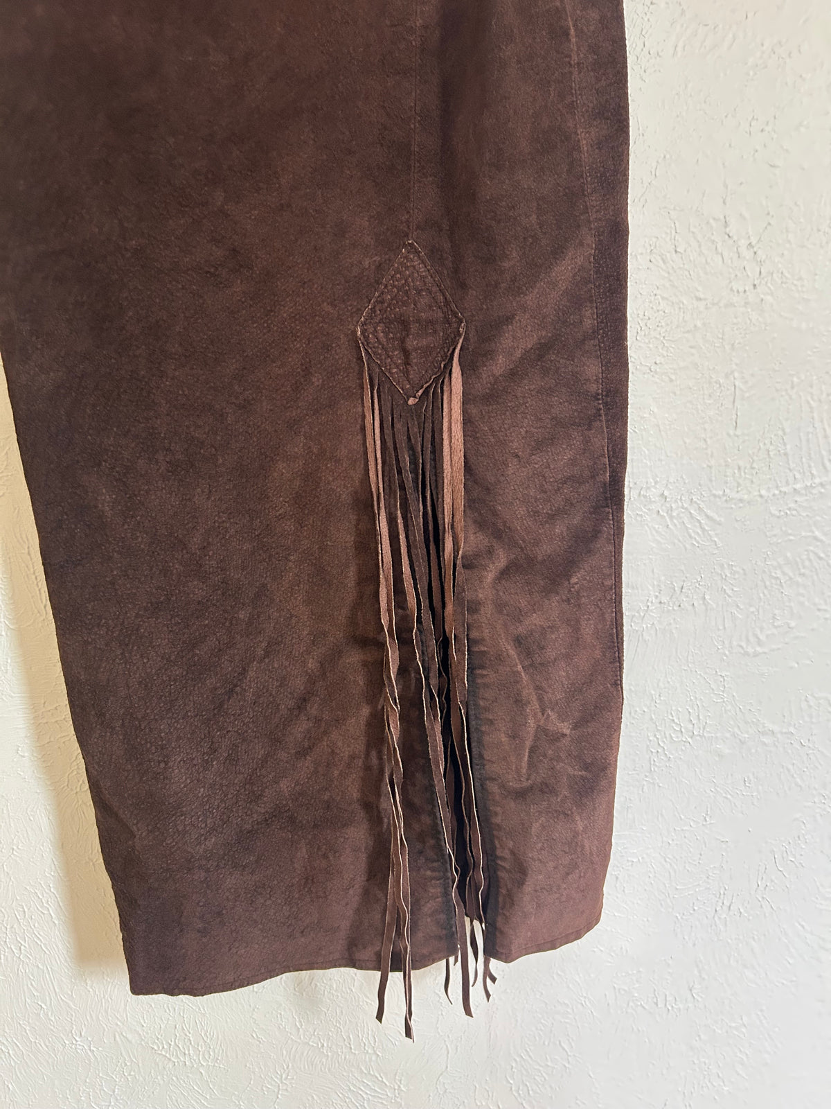 Leather Brown Diamond Fringe Skirt (2)