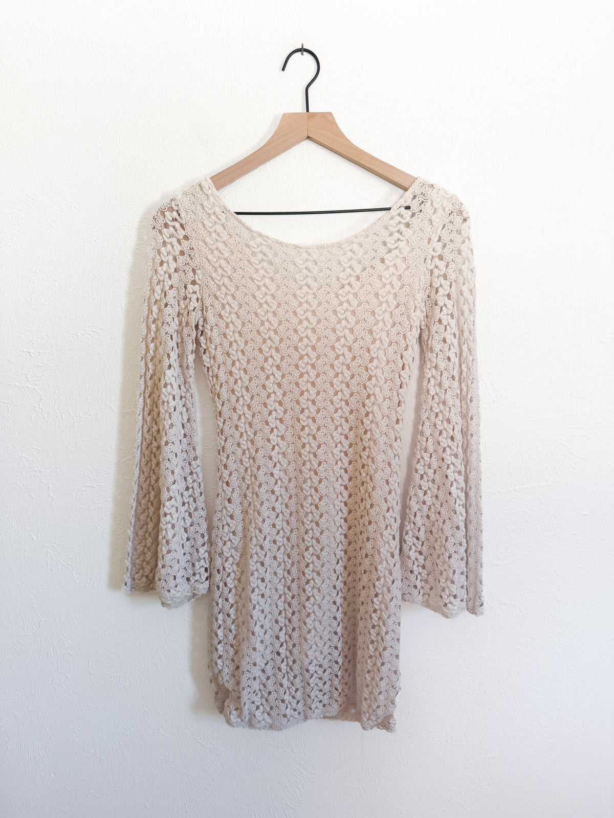 Free People Crochet Bell Sleeve Mini Dress (XS)