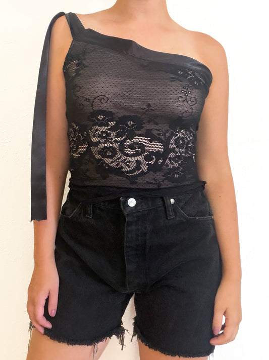 Y2K Vintage Rampage One Shoulder Lace Tank (M)