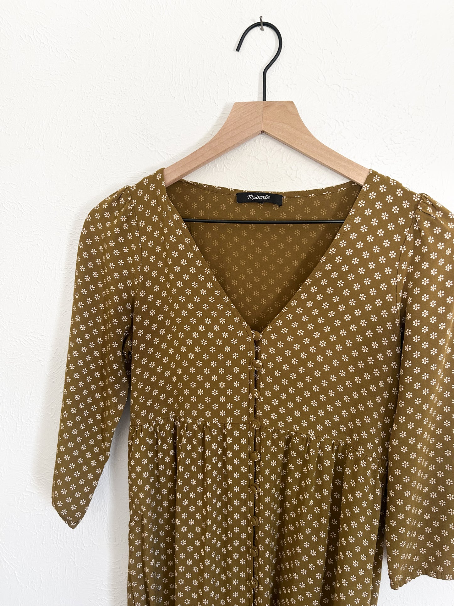Madewell ‘Daisies Forever’ Tiered Button Front Midi Dress (XS/S)