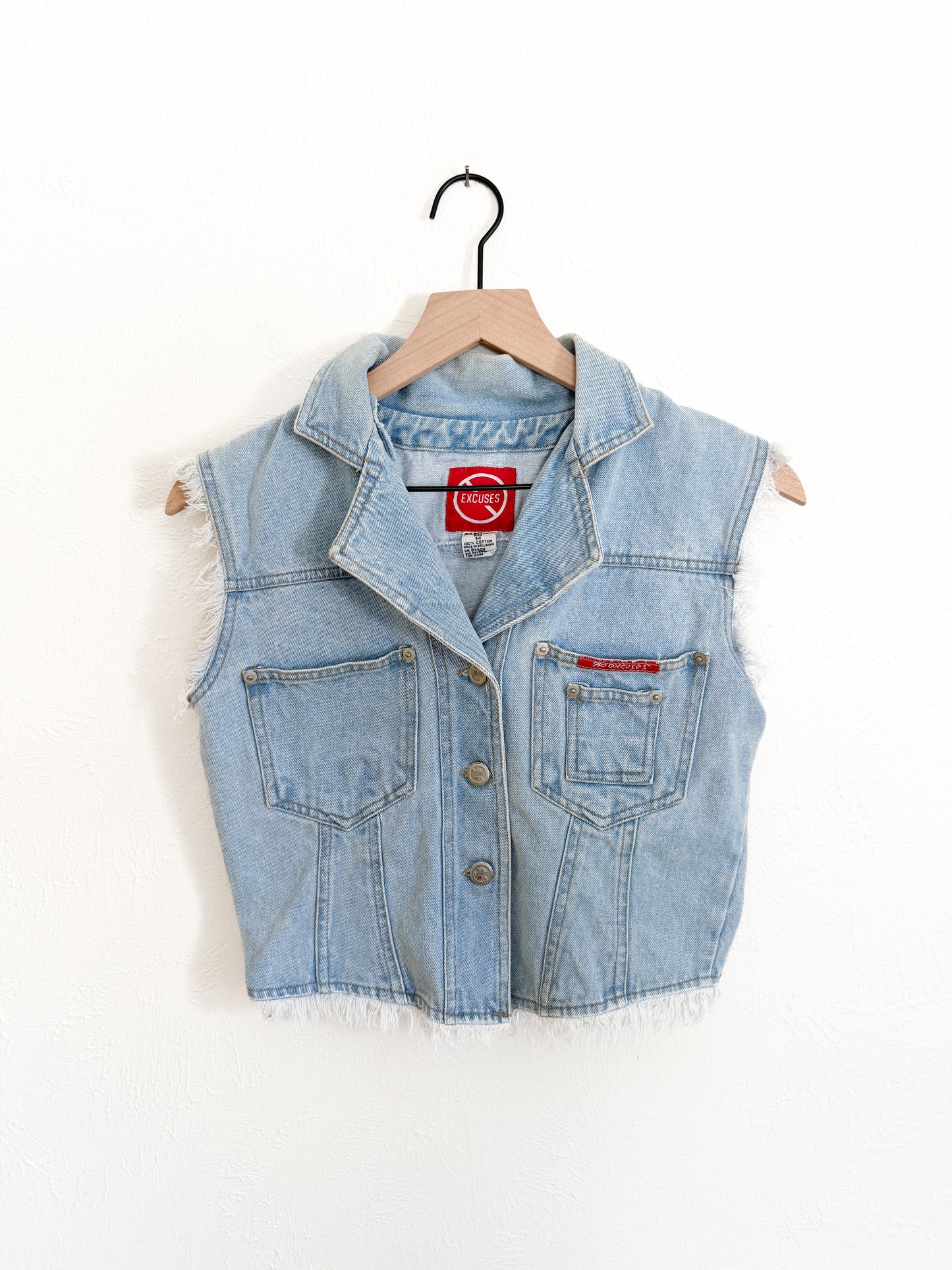 Vintage No Excuses Distressed Denim Vest (M)
