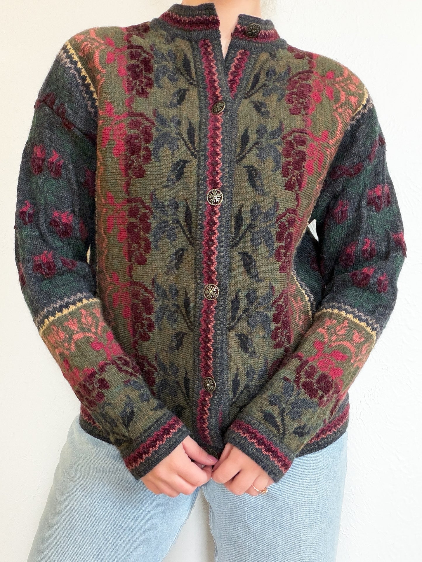 Vintage Floral Wool Cardigan Sweater (S/M)