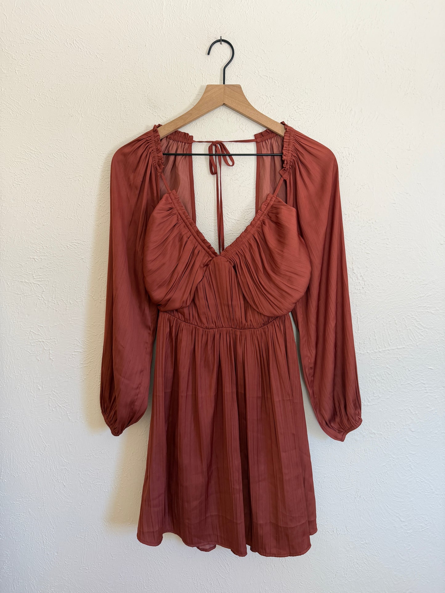 NWT Anthropologie Shirred Cutout Rust Dress (M)